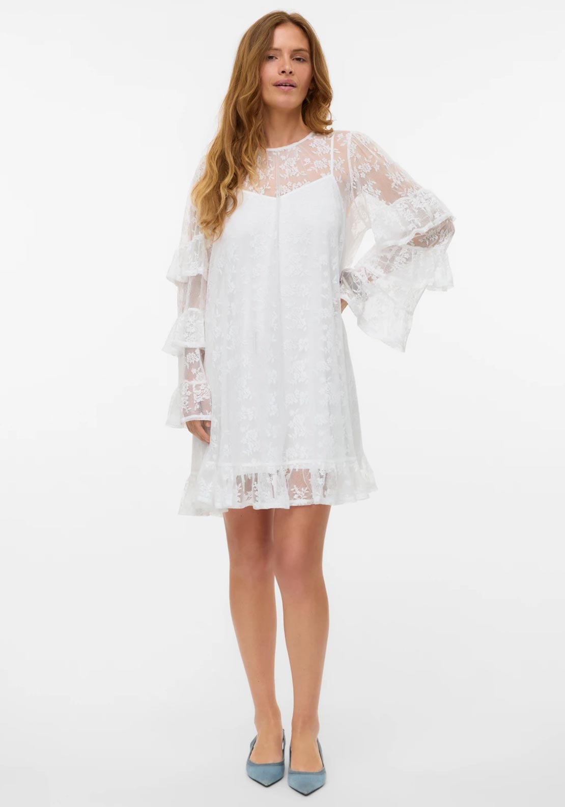 Vero Moda Celine Lace Smock Dress, White - McElhinneys
