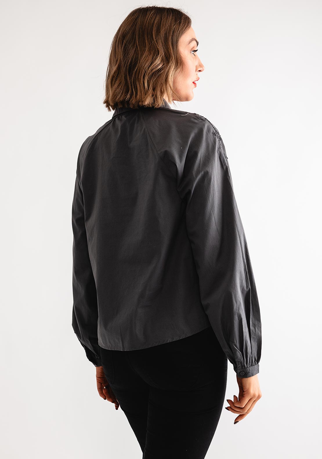 Vero Moda Christine Embroidered Shirt, Asphalt