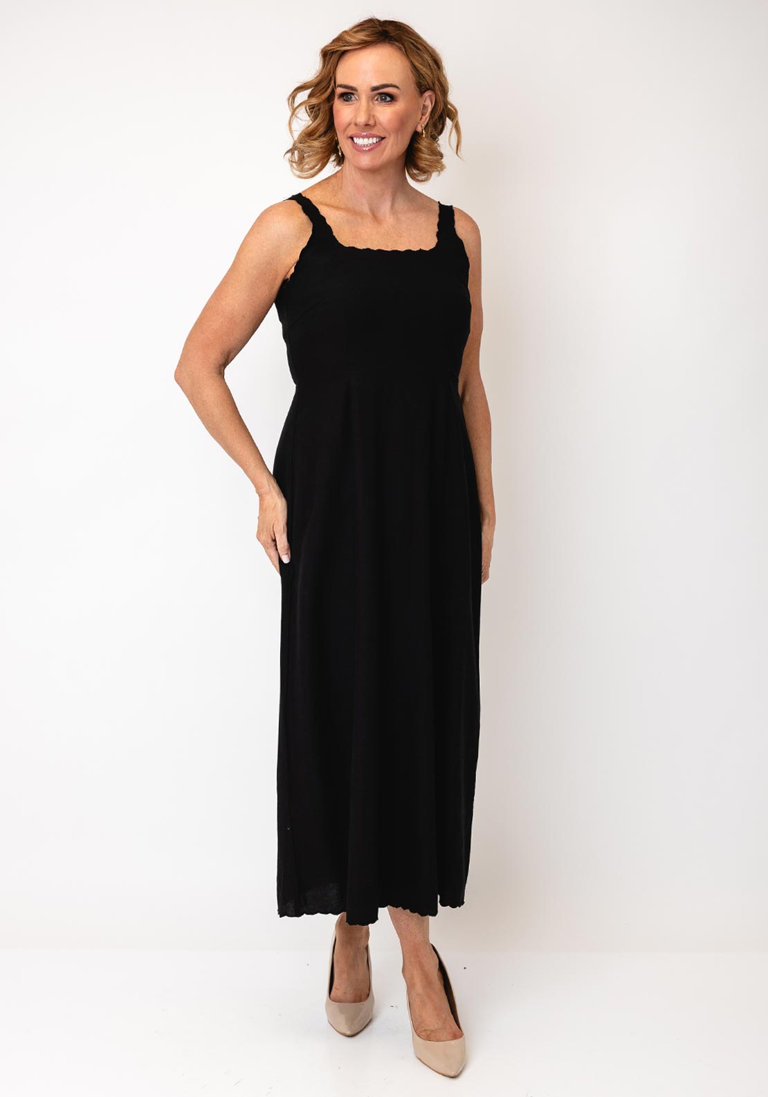 Vero Moda Juliette Scallop Hem Maxi Dress, Black - McElhinneys Vero Moda Juliette Scallop Hem Maxi Dress, Black - McElhinneys