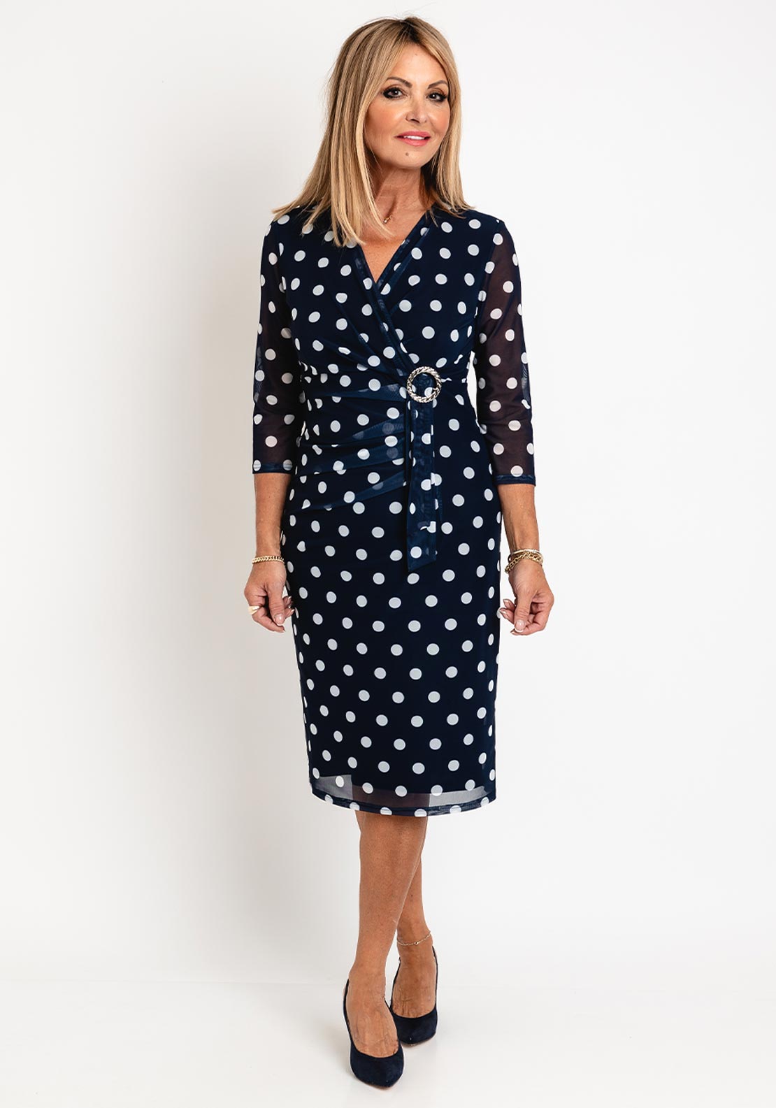 knee length dresses for ladies Cotton Midi Dress – Lapel V-Neck and Flared Skirt main image 0