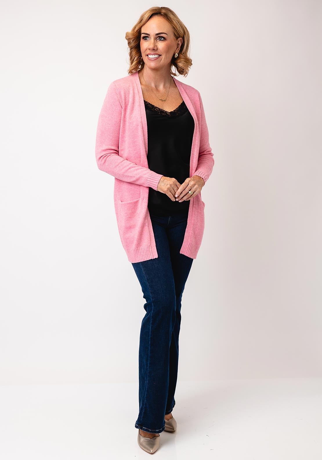 Vila Ril Long Open Knit Cardigan, Pink