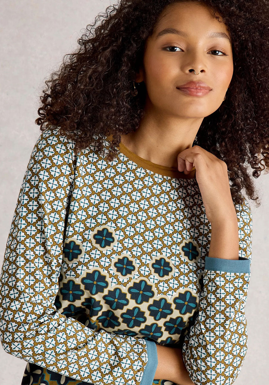 White Stuff Clara Long Sleeve Print Top, Tan