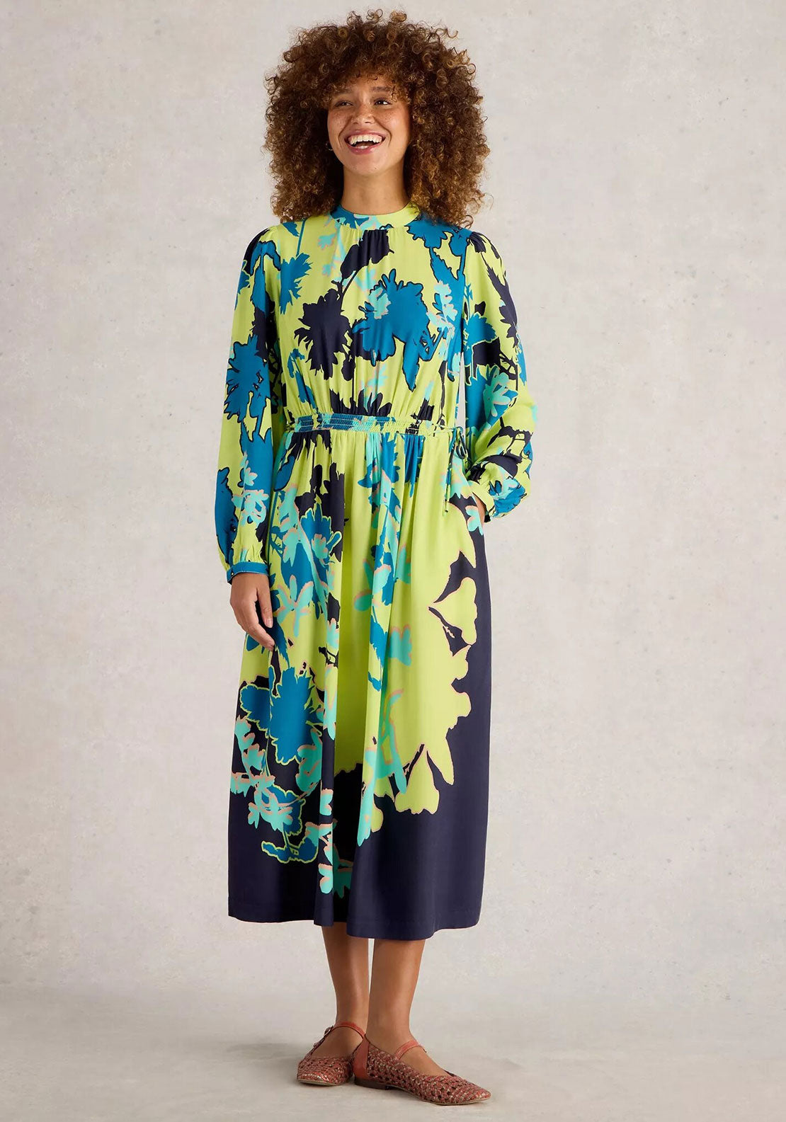 White Stuff Freya Floral Midi Dress, Green Print - McElhinneys
