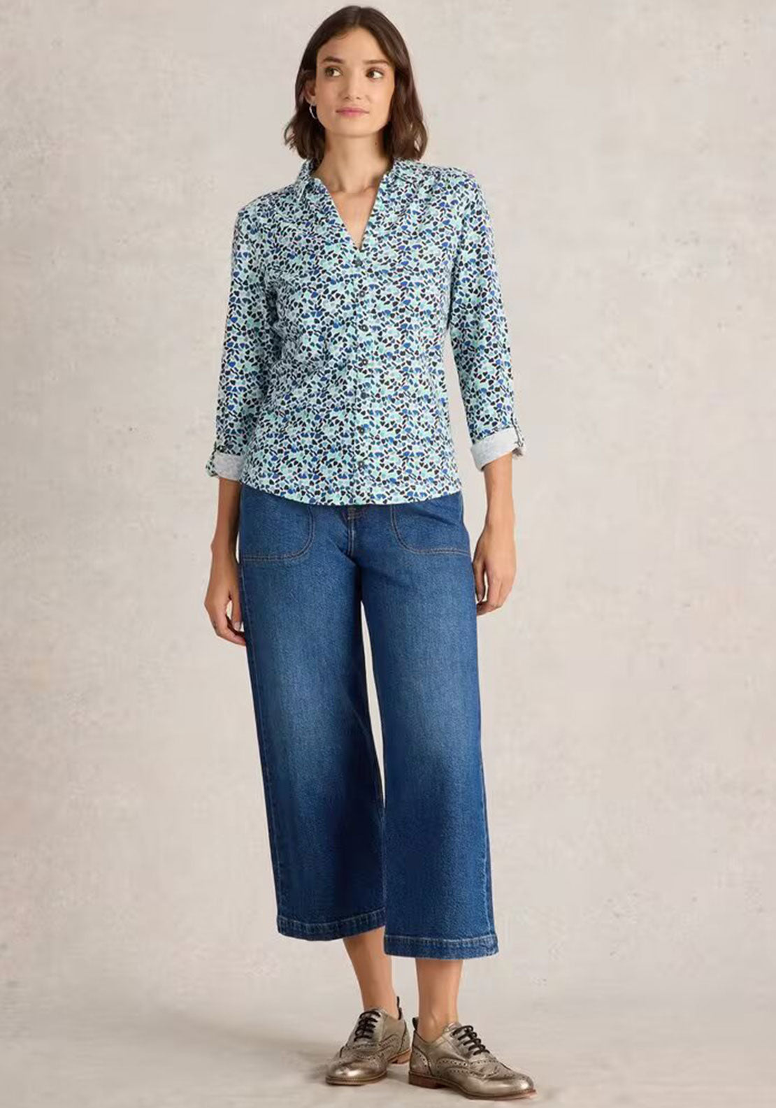 White Stuff Annie Heart Print Jersey Shirt, Blue