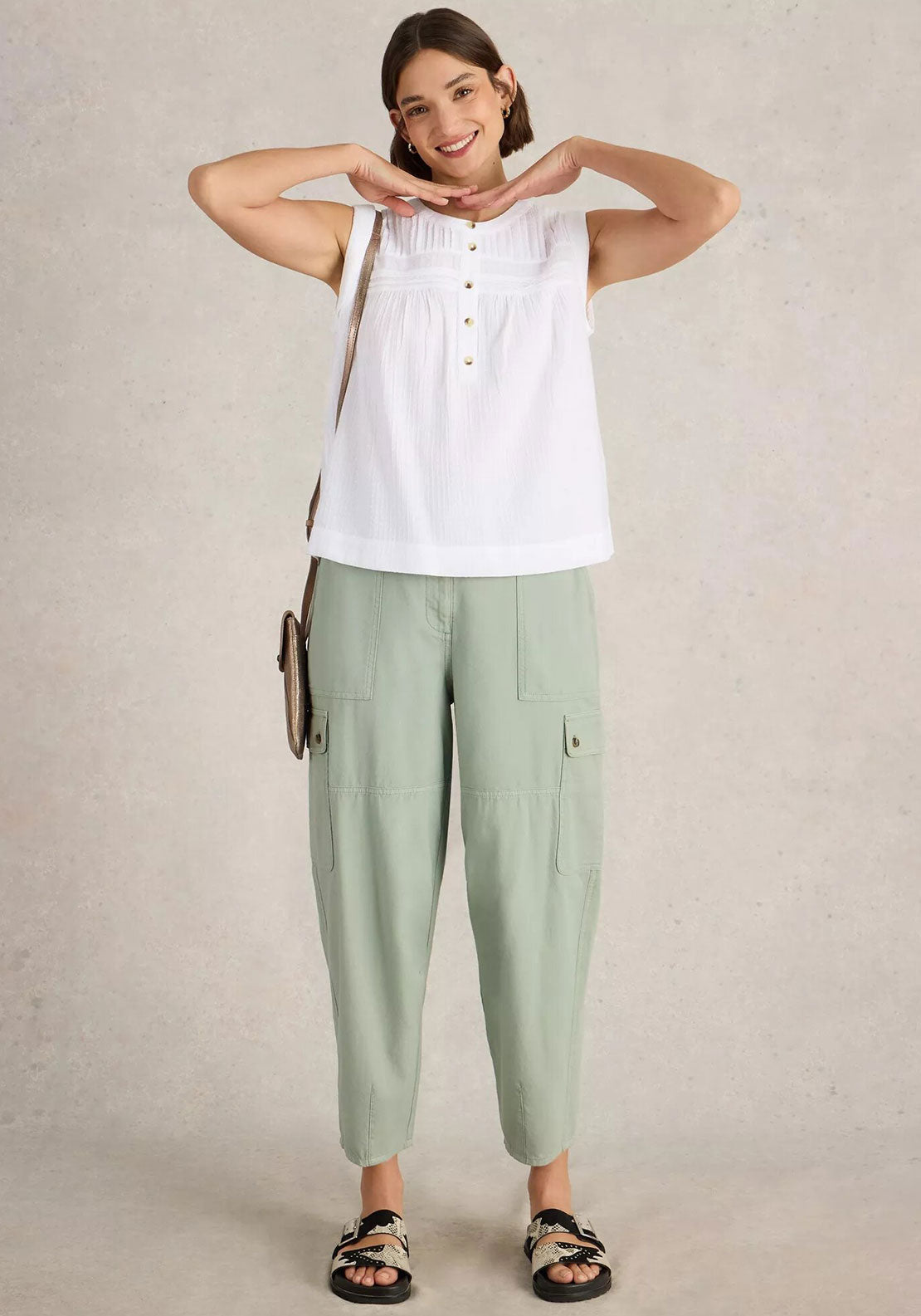 White Stuff Isla Button Detail Top, White