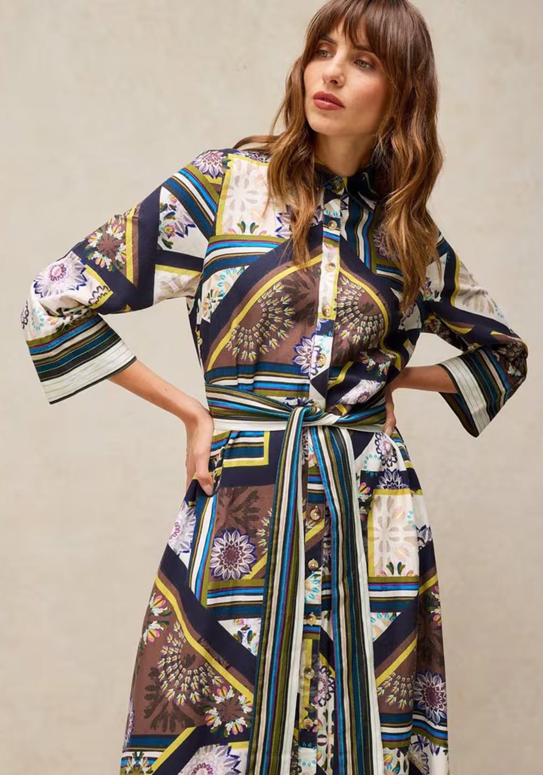 White Stuff Soma Abstract Pattern Shirt Dress, Navy Multi