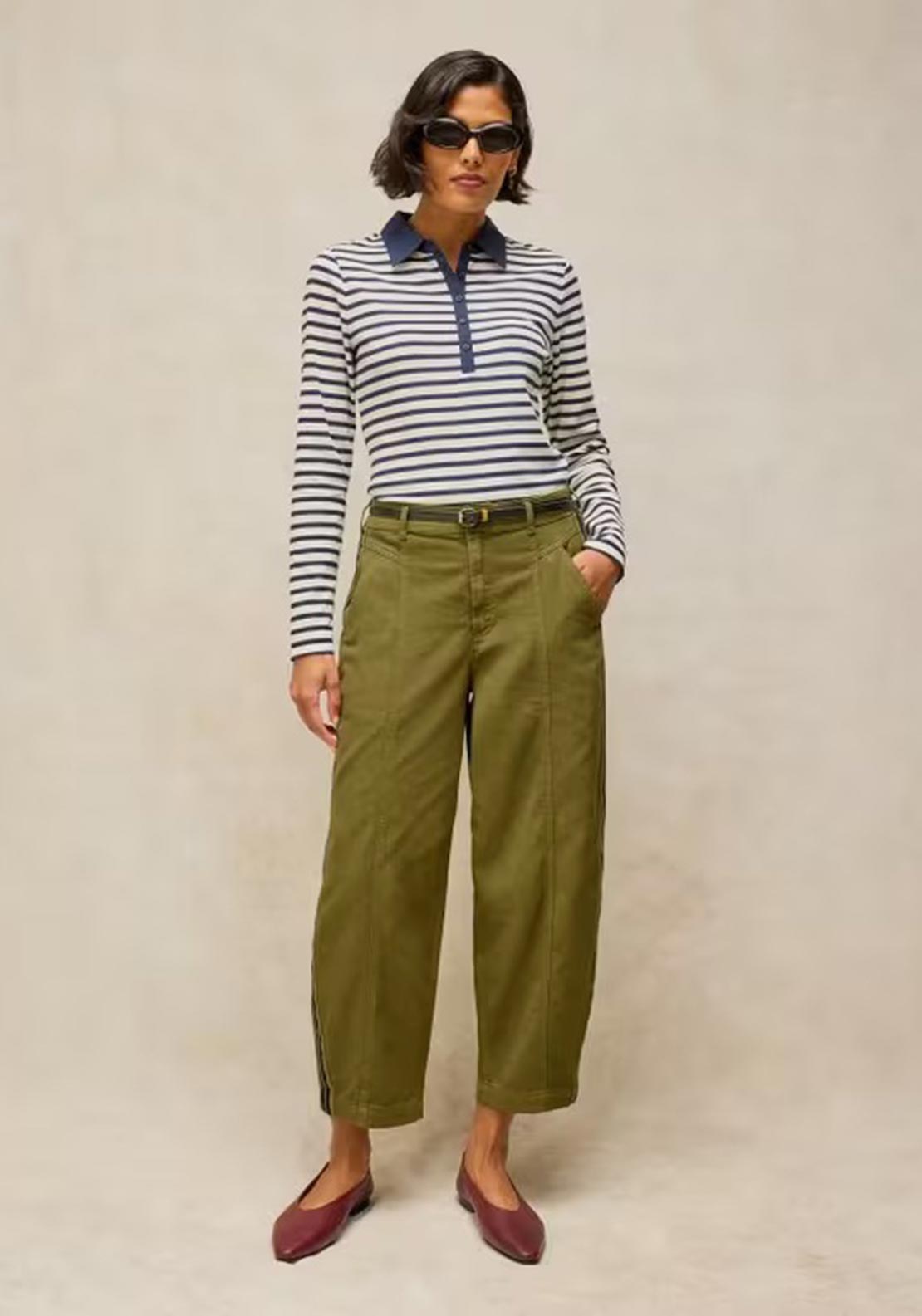 White Stuff Adeline Barrel Leg Trousers, Khaki Green