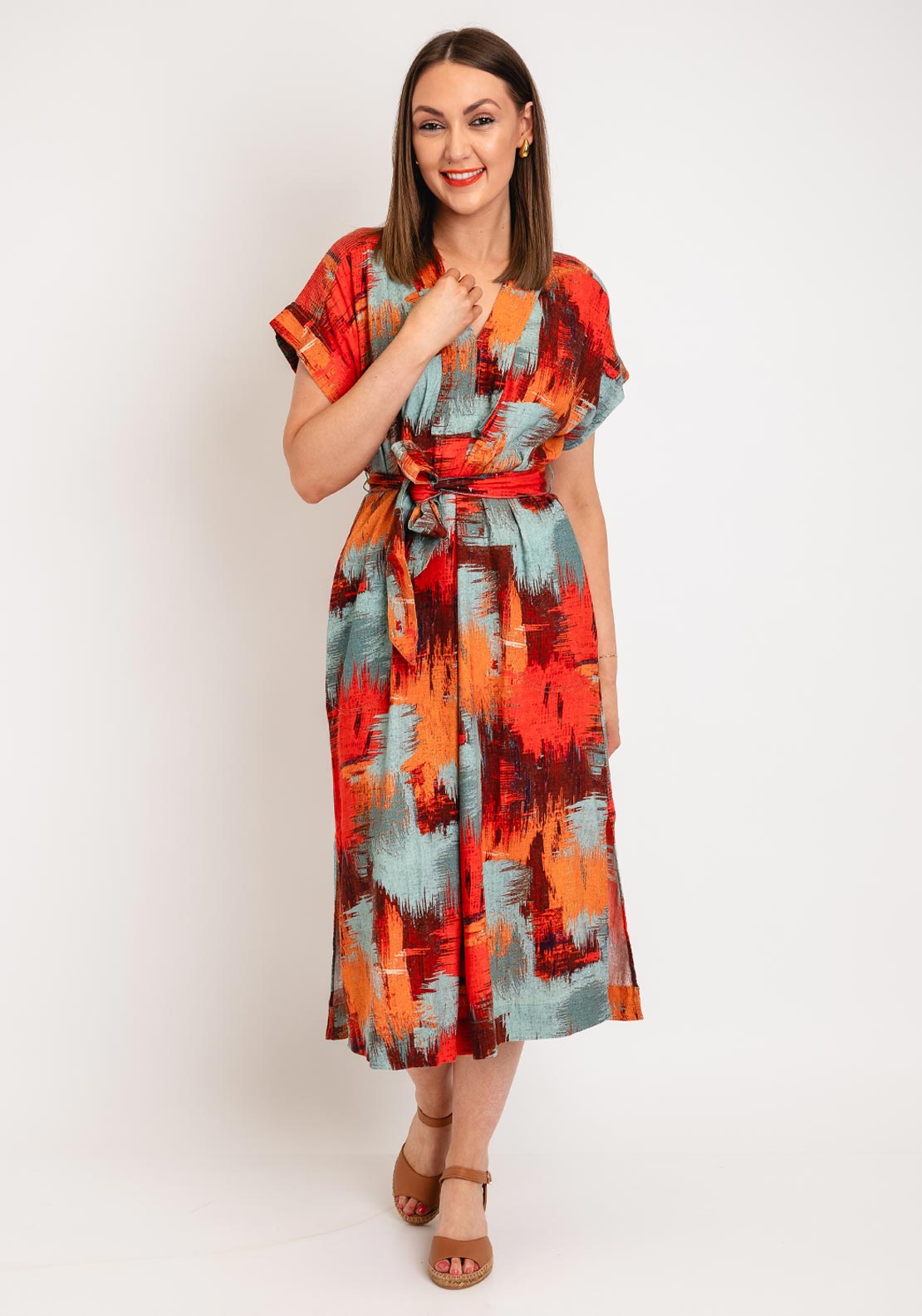 marianne linen dress Marianne Linen Blend Midi Dress in BRIGHT PINK