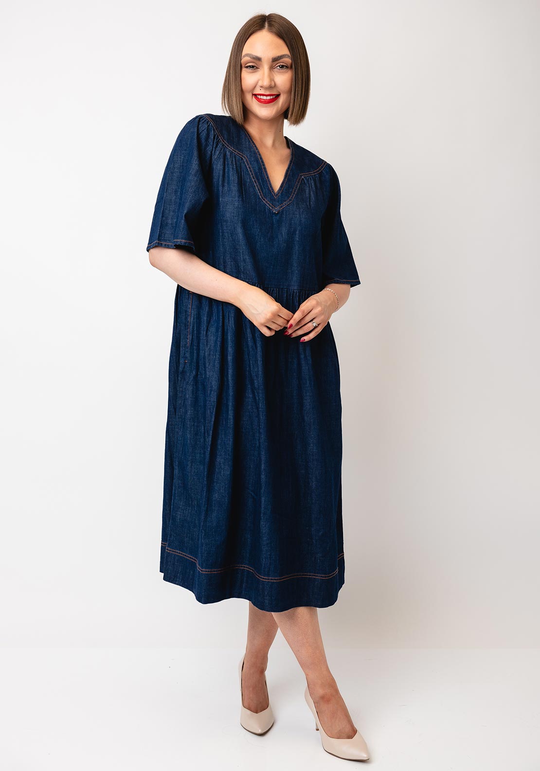 White Stuff Leo Denim Midi Dress, Navy McElhinneys