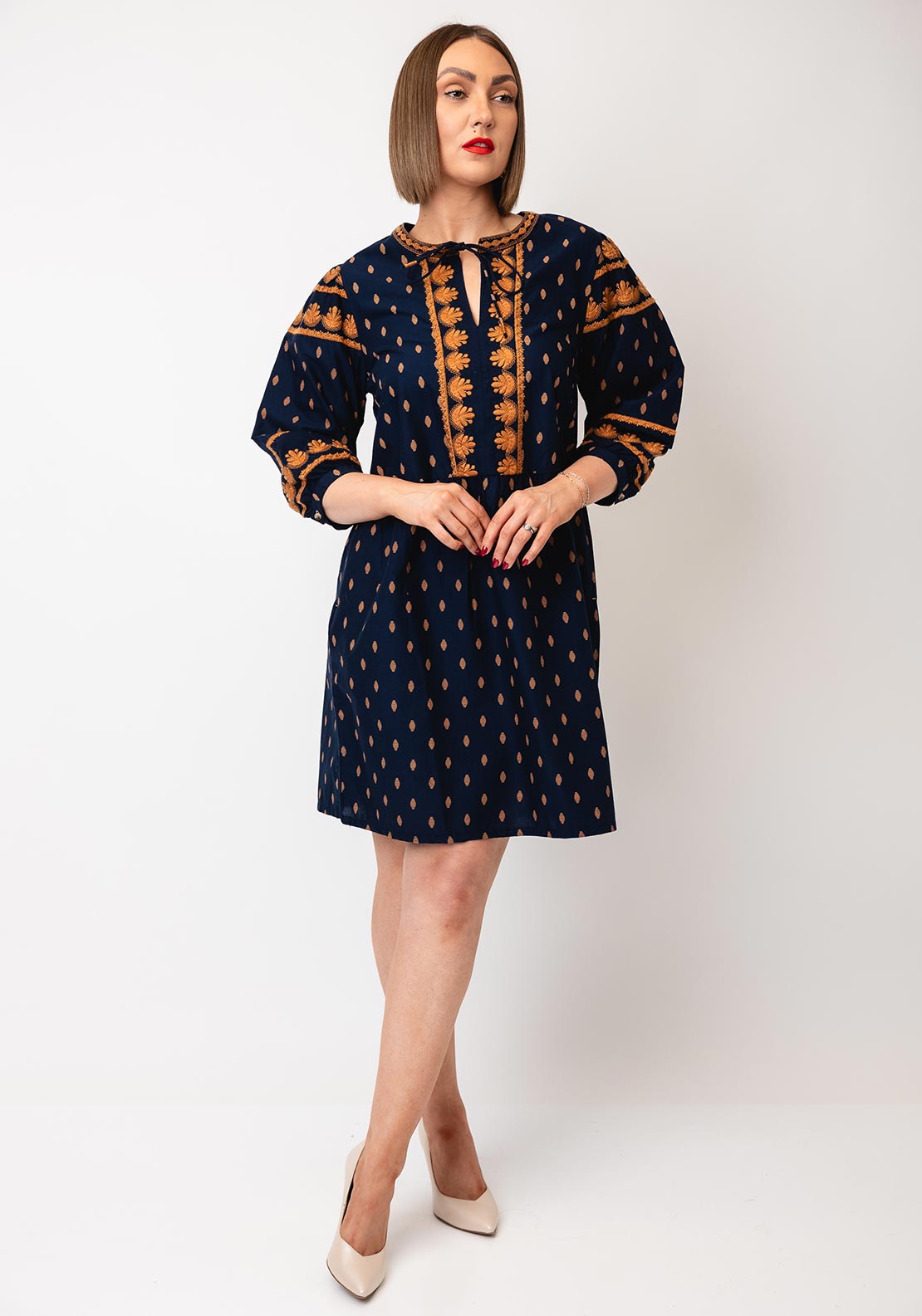 White Stuff Lila Embroidered Dress, Navy White Stuff Lila Embroidered Dress, Navy