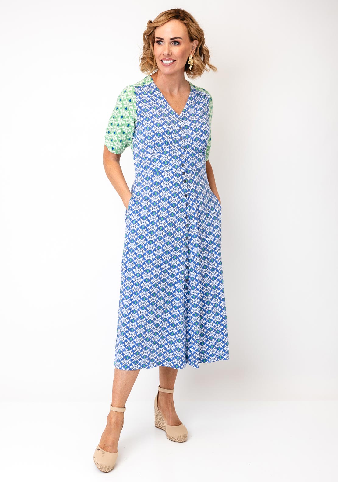White Stuff May Floral Jersey Dress, Blue Multi