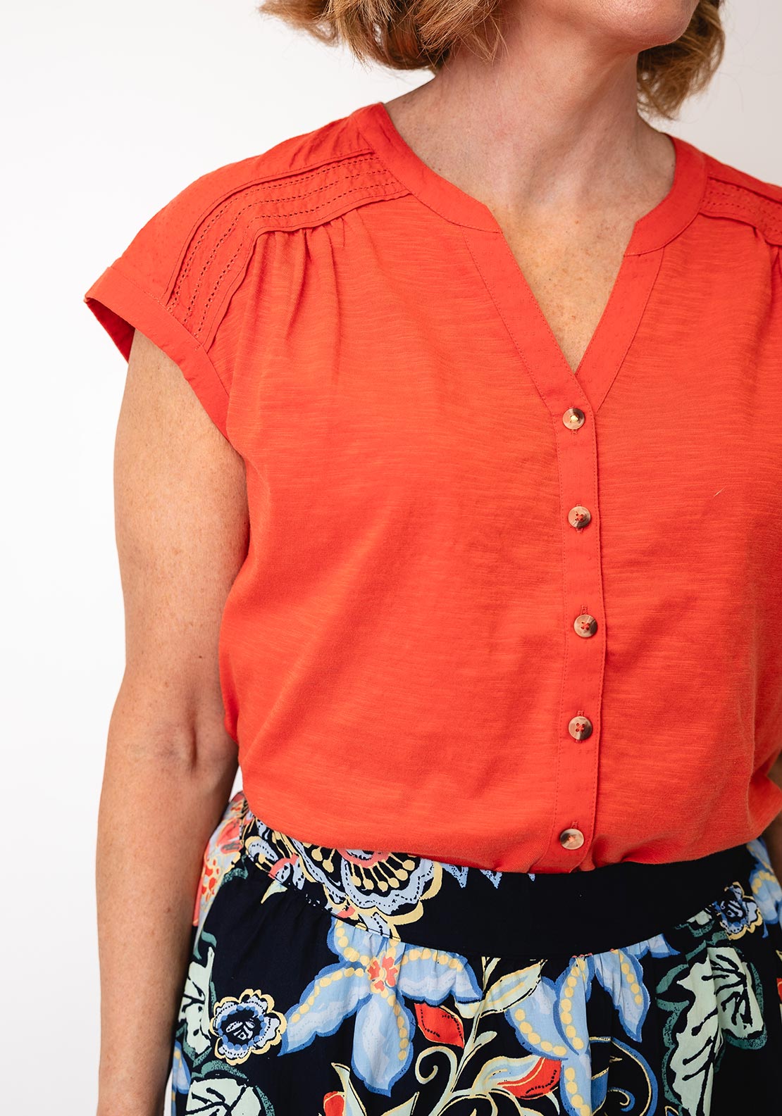 White Stuff Button Up T-Shirt, Orange