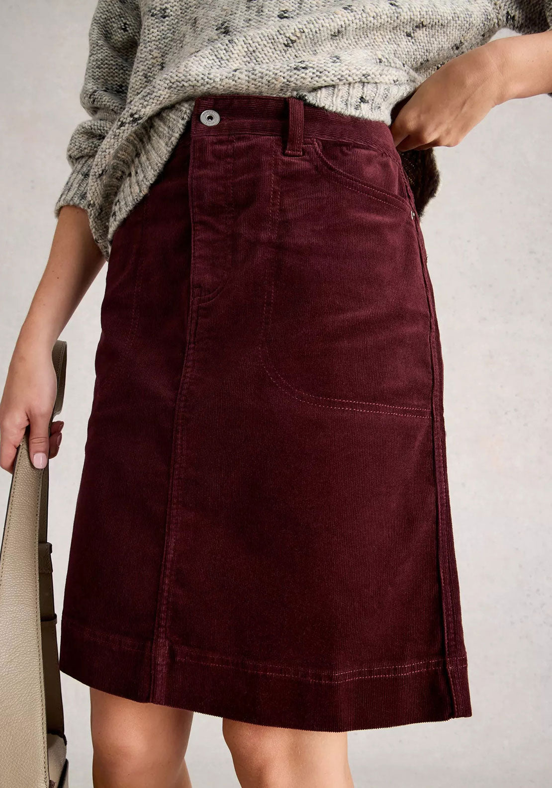White Stuff Tia Cord Skirt, Wine
