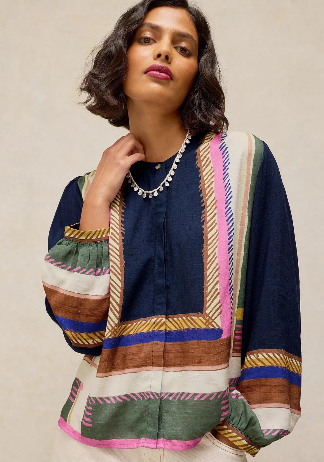 White Stuff Lana Printed Blouse, Navy