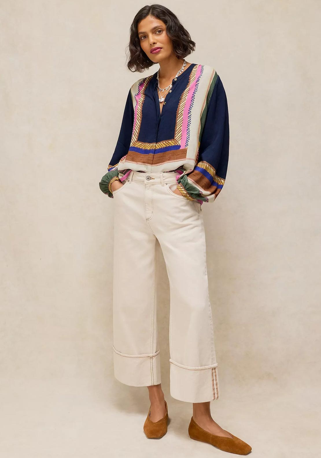 White Stuff Lana Printed Blouse, Navy
