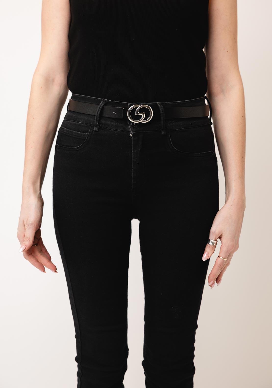 Serafina Collection Plain with Buckle Detail Belt, Black