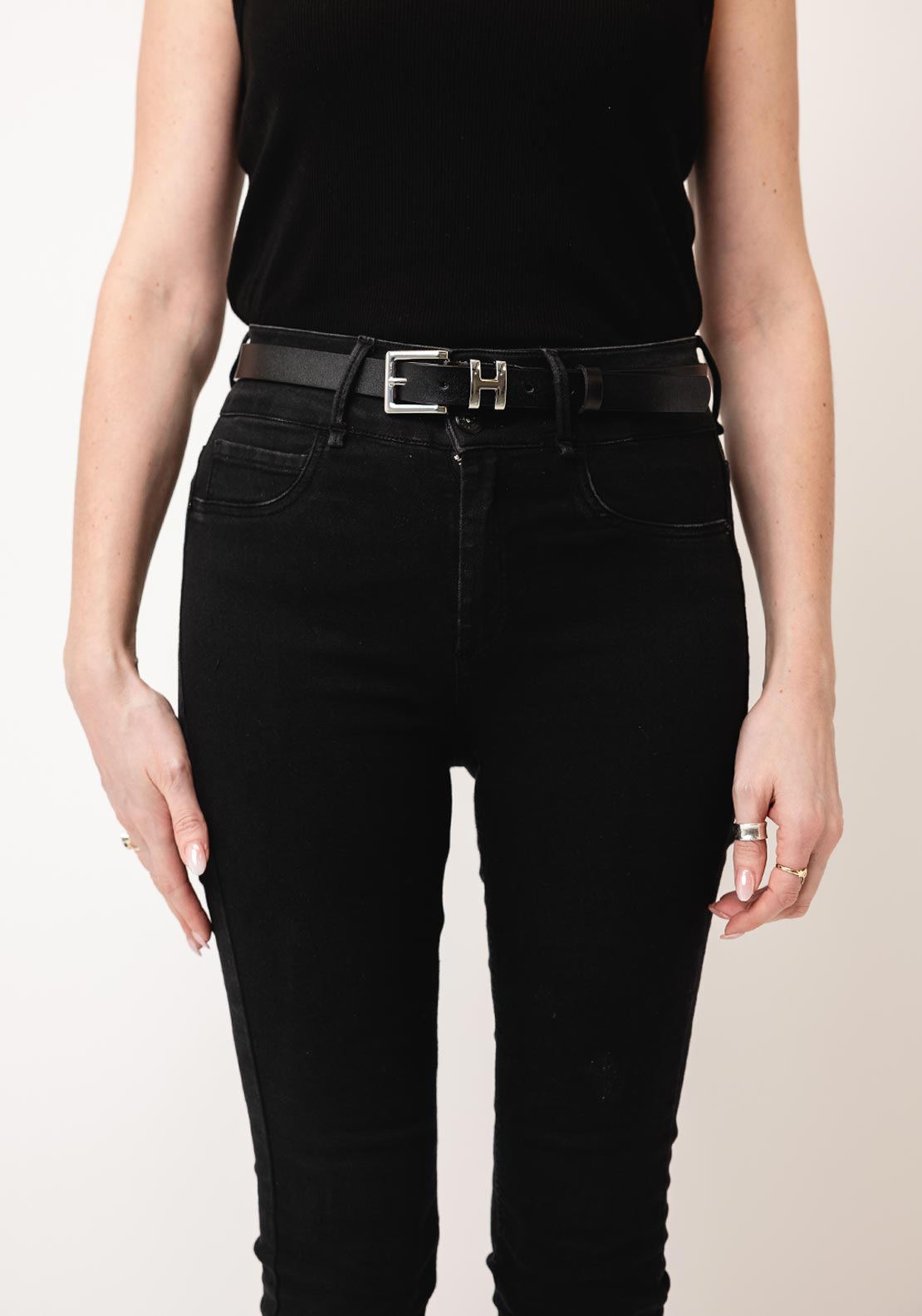Serafina Collection Leather with Buckle Design Belt, Black