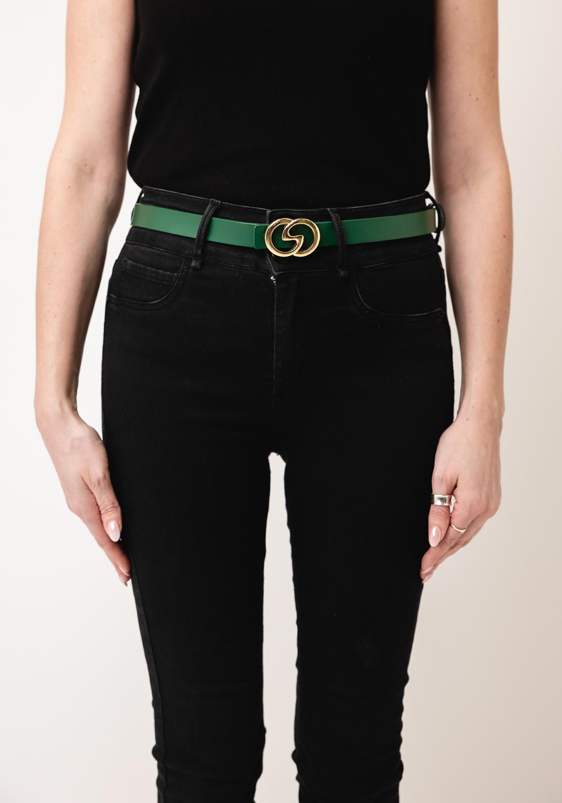 Serafina Collection Leather with Buckle Design Belt, Green