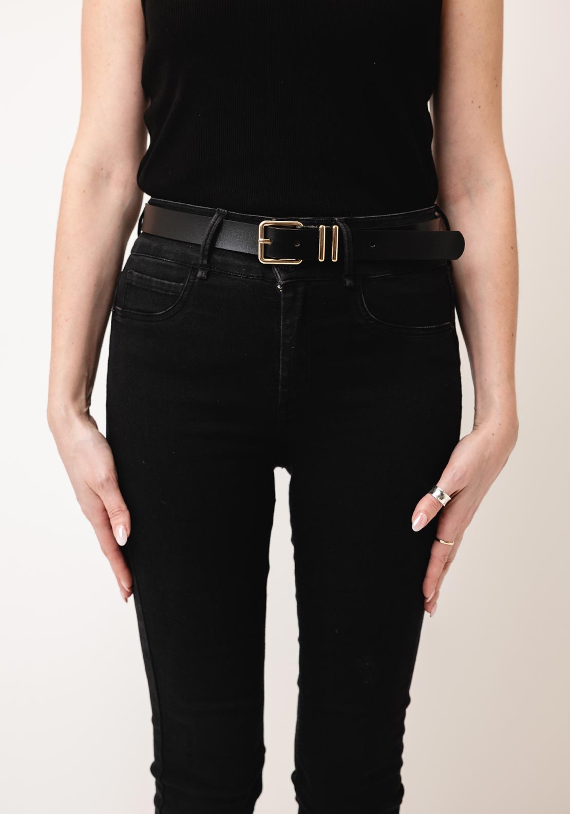 Serafina Collection Synthetic Buckle Detail Belt, Black