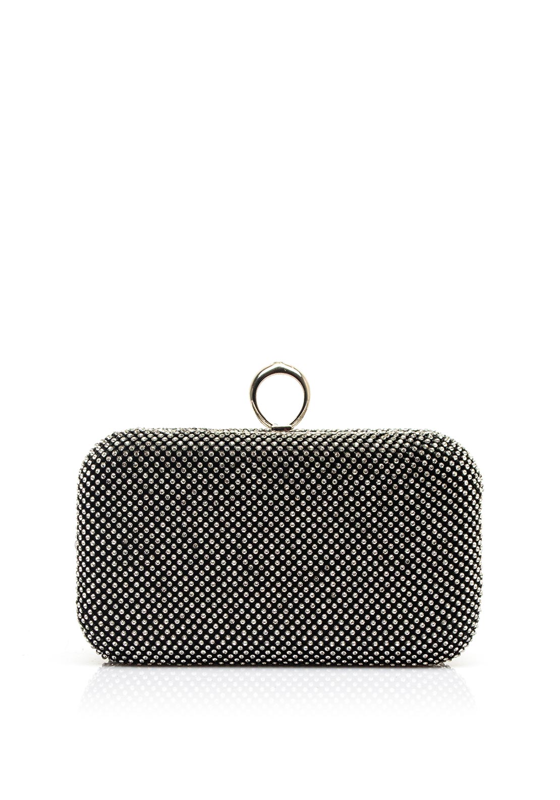Zen Collection Diamante Detail Handle Clutch, Black