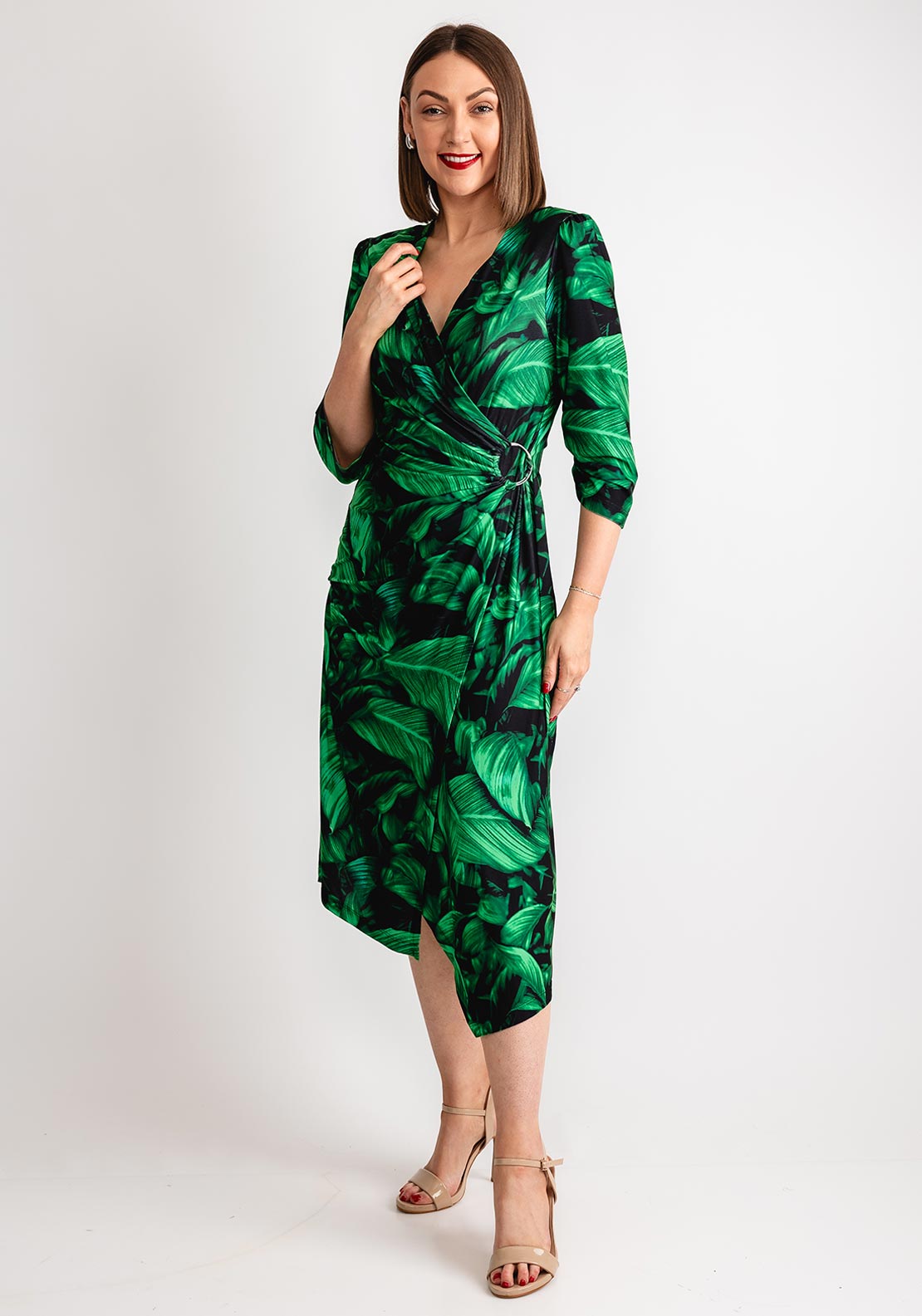 Coco Doll Gala Wrap Printed Midi Dress, Green - McElhinneys