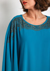 Serafina Collection Embellished Neck Tunic Dress, Turquoise