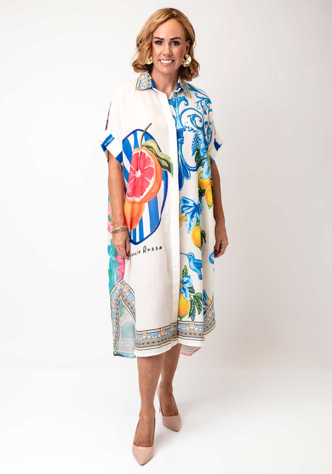Serafina Collection One Size Linen Blend Beach Cover Up, Blue Multi