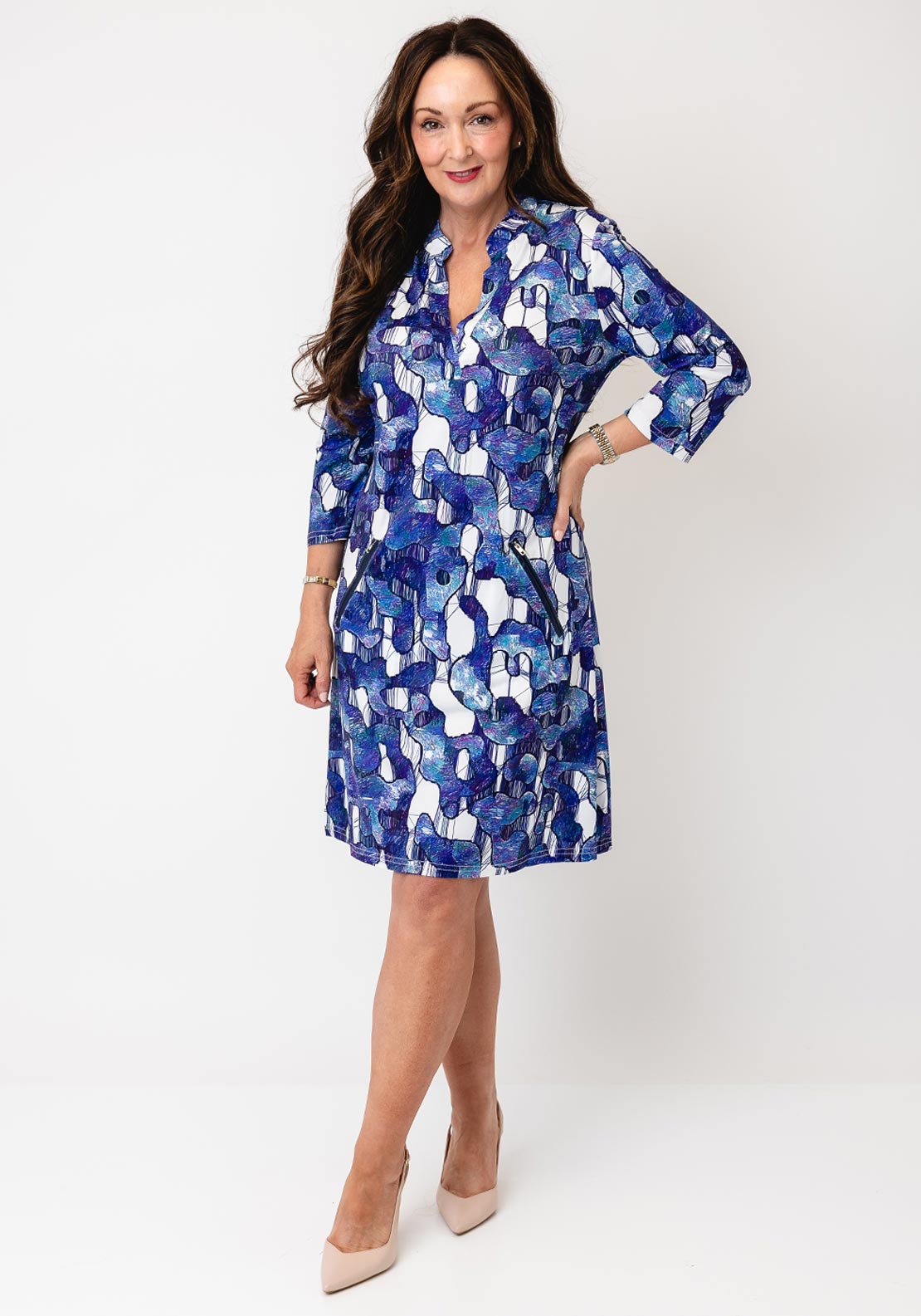 Serafina Abstract Print Tunic Dress, Ink Blue