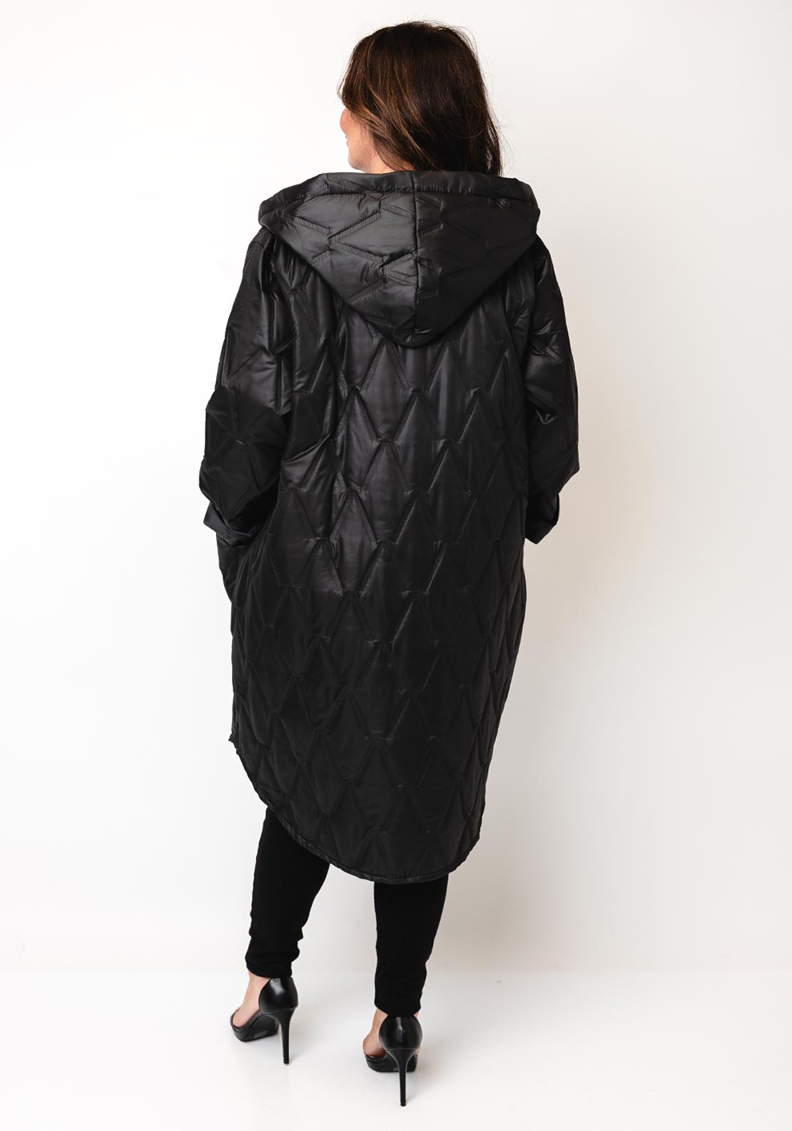 Serafina Collection One Size Embossed Hooded Coat, Black