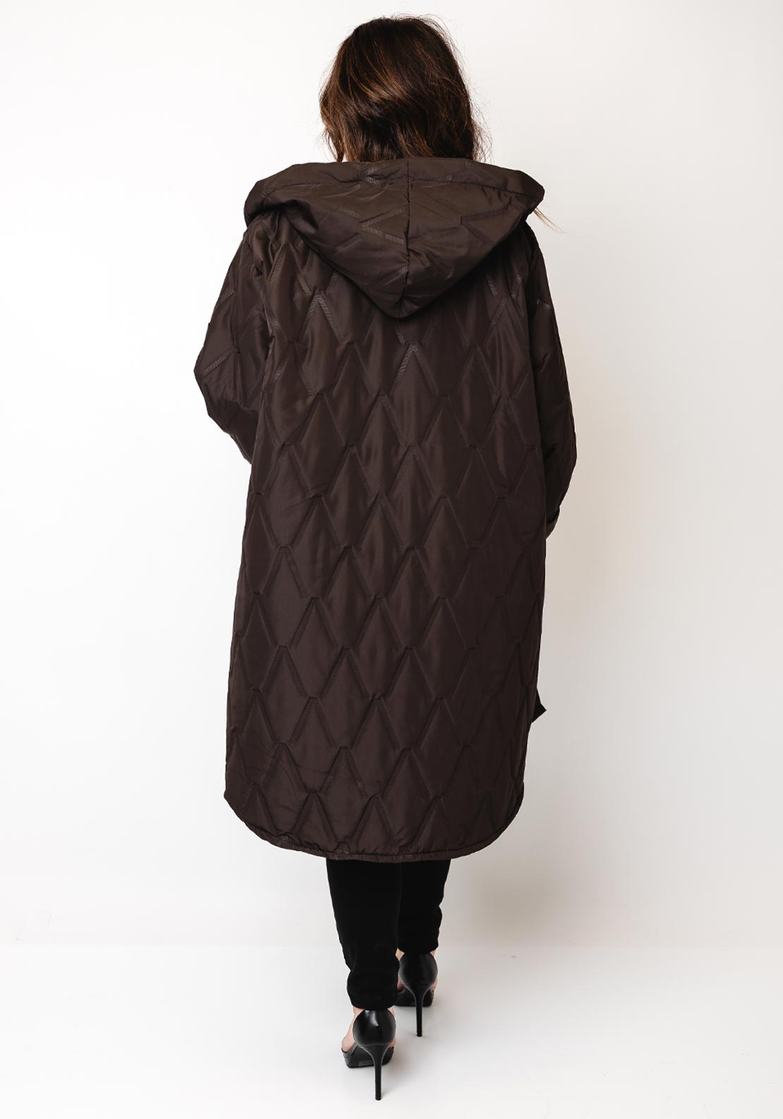 Serafina Collection One Size Embossed Hooded Coat, Brown