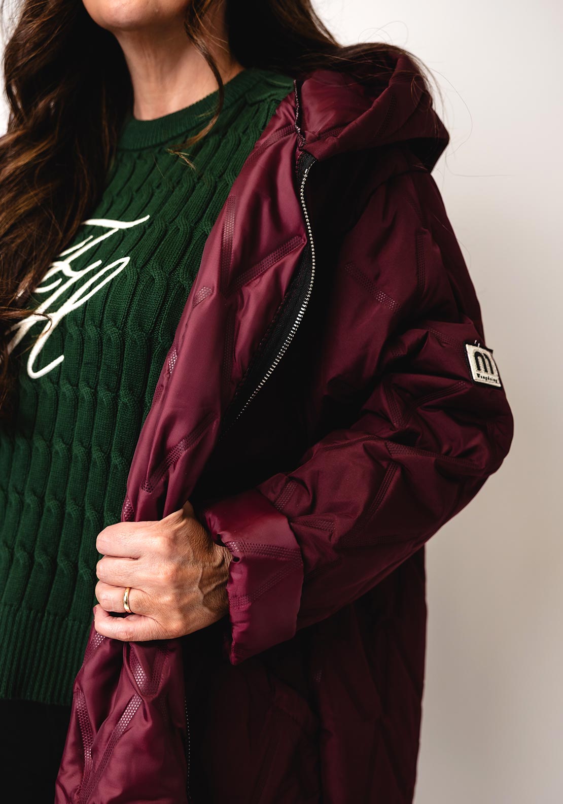 Serafina Collection One Size Embossed Hooded Coat, Wine