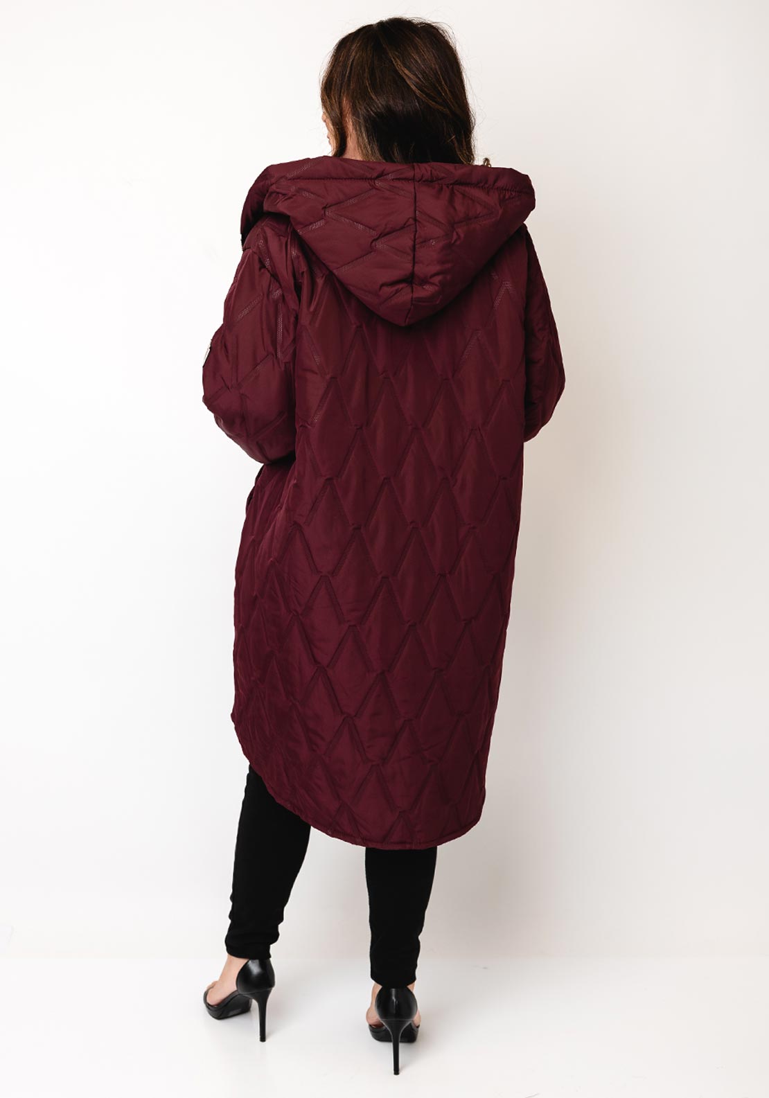 Serafina Collection One Size Embossed Hooded Coat, Wine