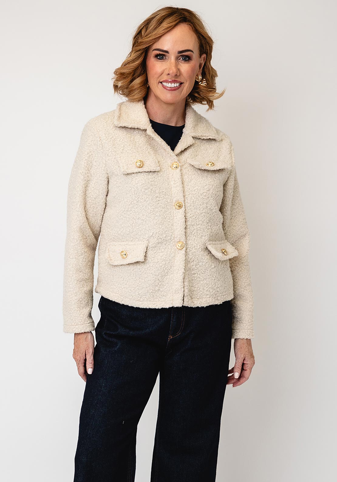 Serafina Collection Textured Button Up Jacket, Cream