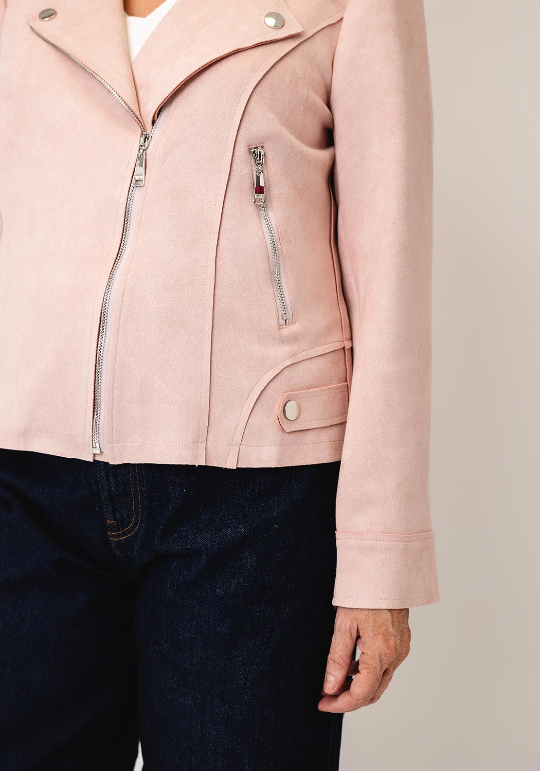 Serafina Collection Faux Suede Biker Jacket, Pink