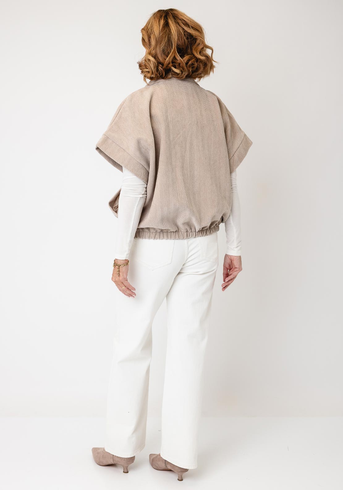 Serafina Collection Capped Sleeve Bubble Hem Jacket, Beige