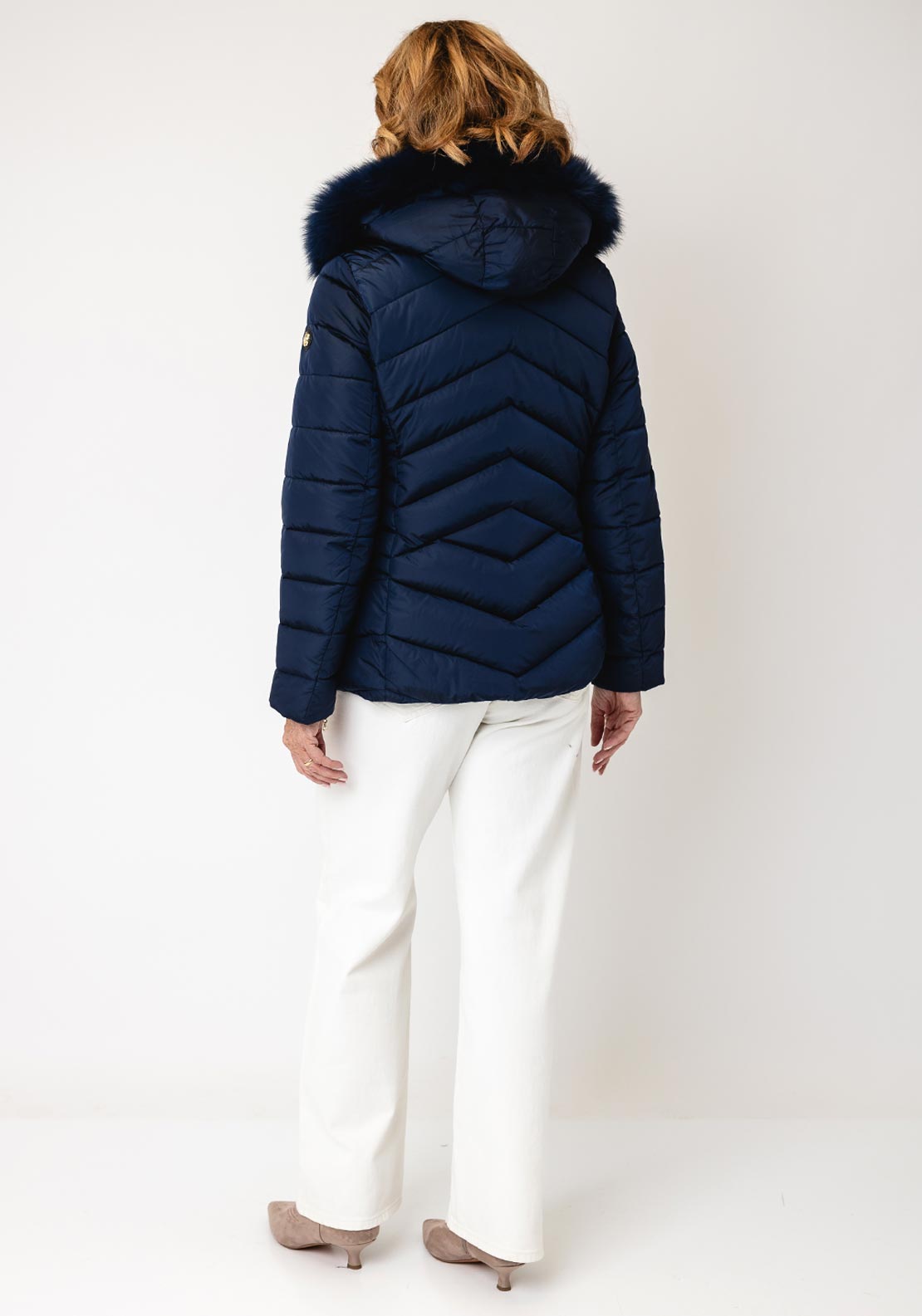 Serafina Collection Faux Fur Hood Puffer Coat, Navy