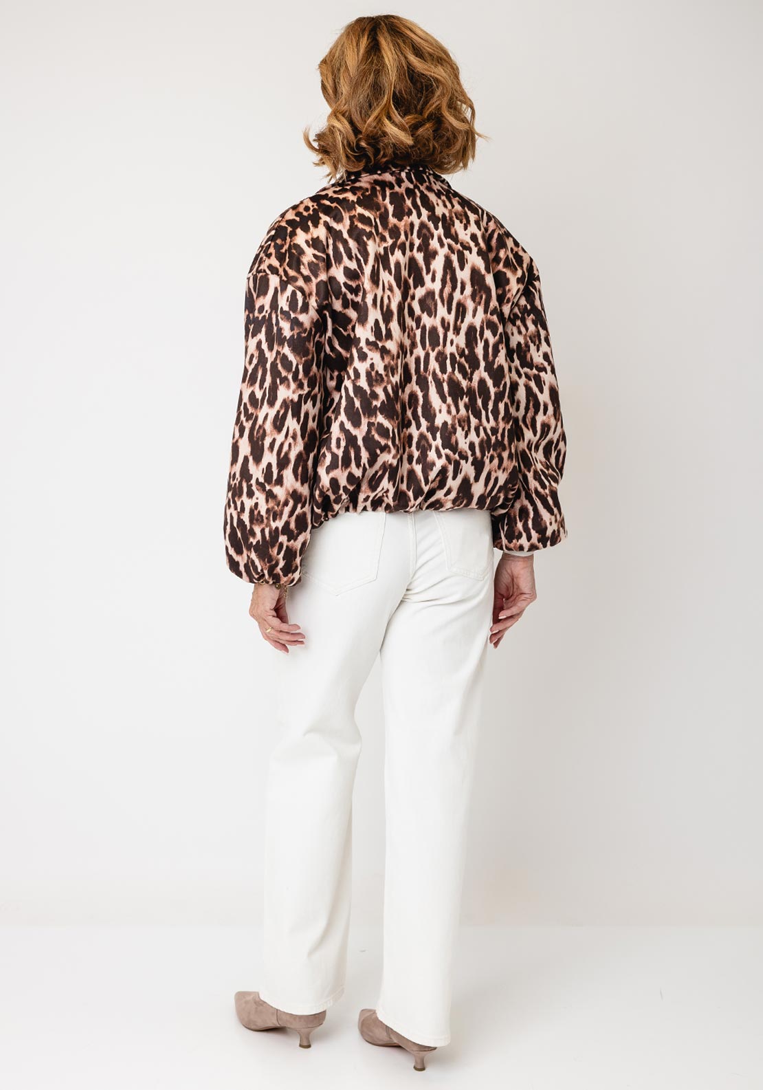 Serafina Collection Leopard Print Zip Up Jacket, Beige Multi