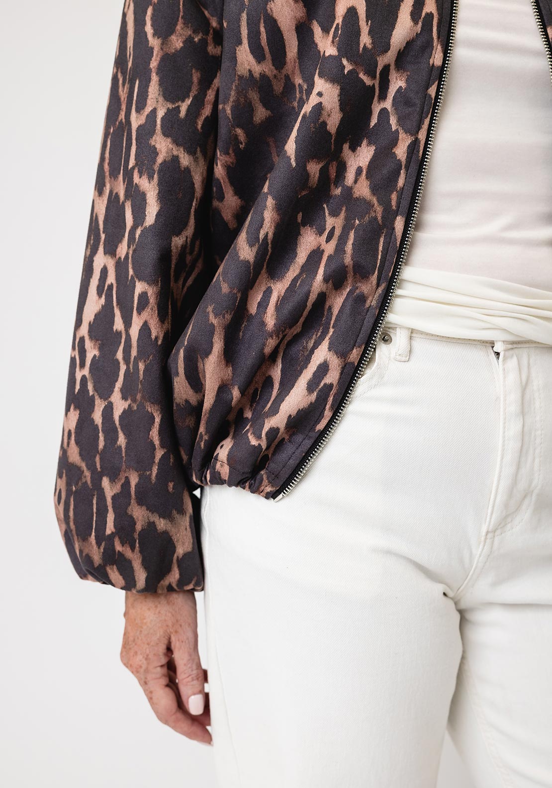 Serafina Collection Leopard Print Zip Up Jacket, Brown Multi