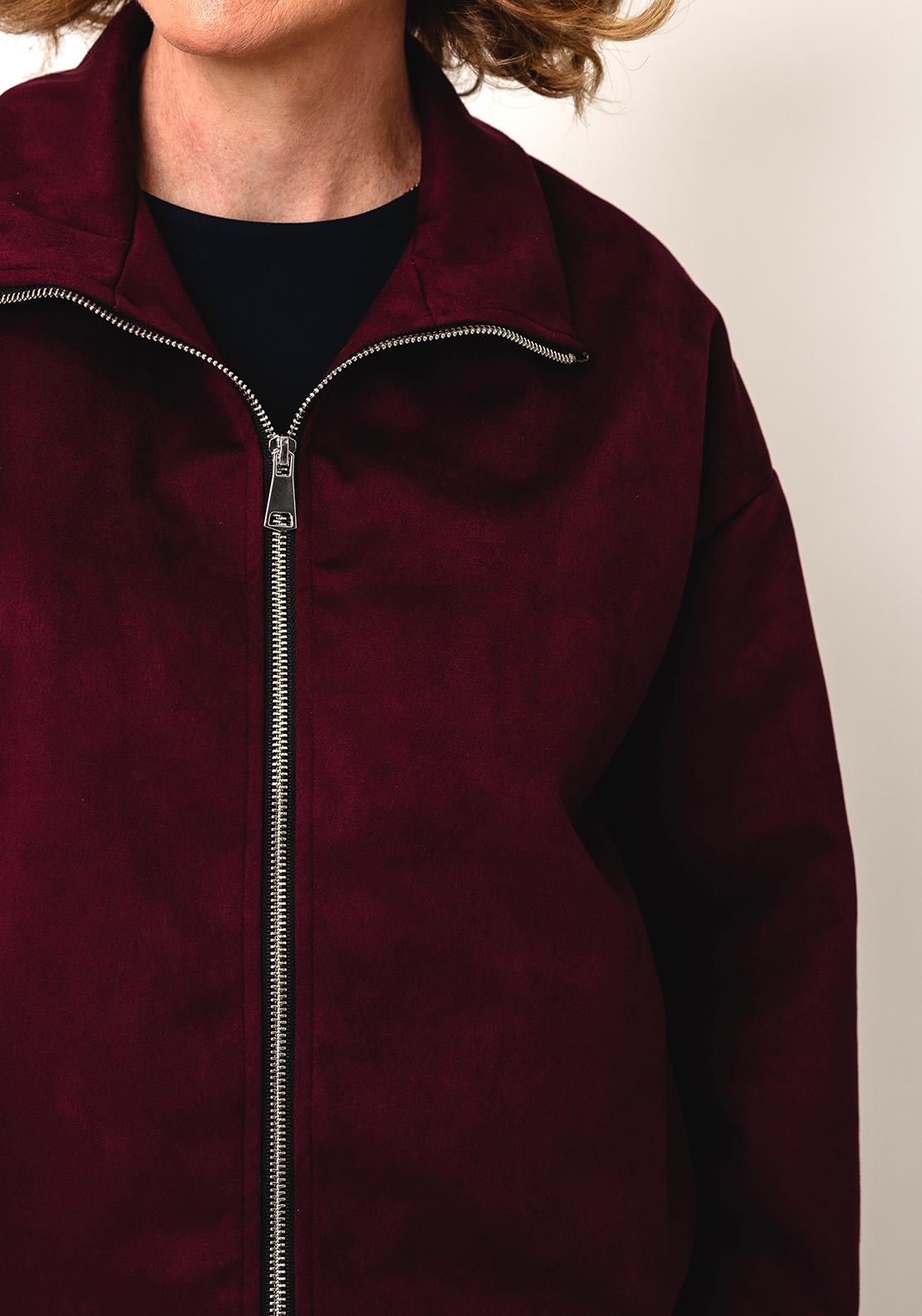 Serafina Collection High Neckline Zip-Up Jacket, Wine