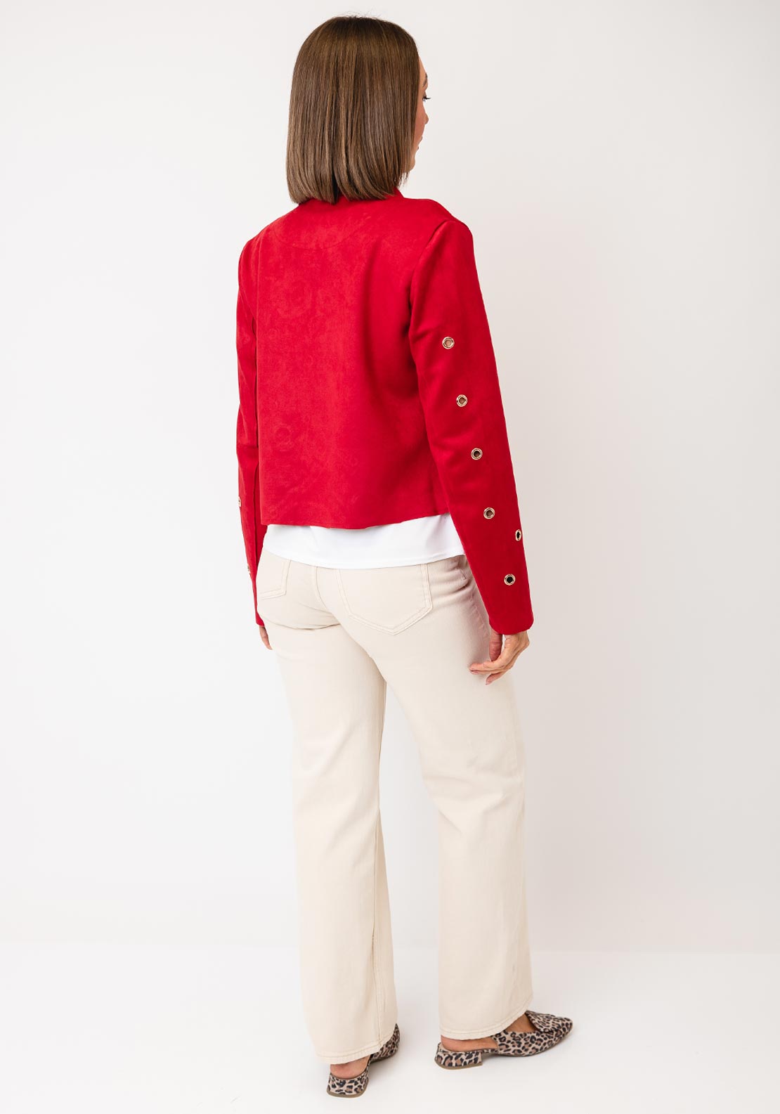 Serafina Cropped Assorted Grommet Detail Jacket, Red