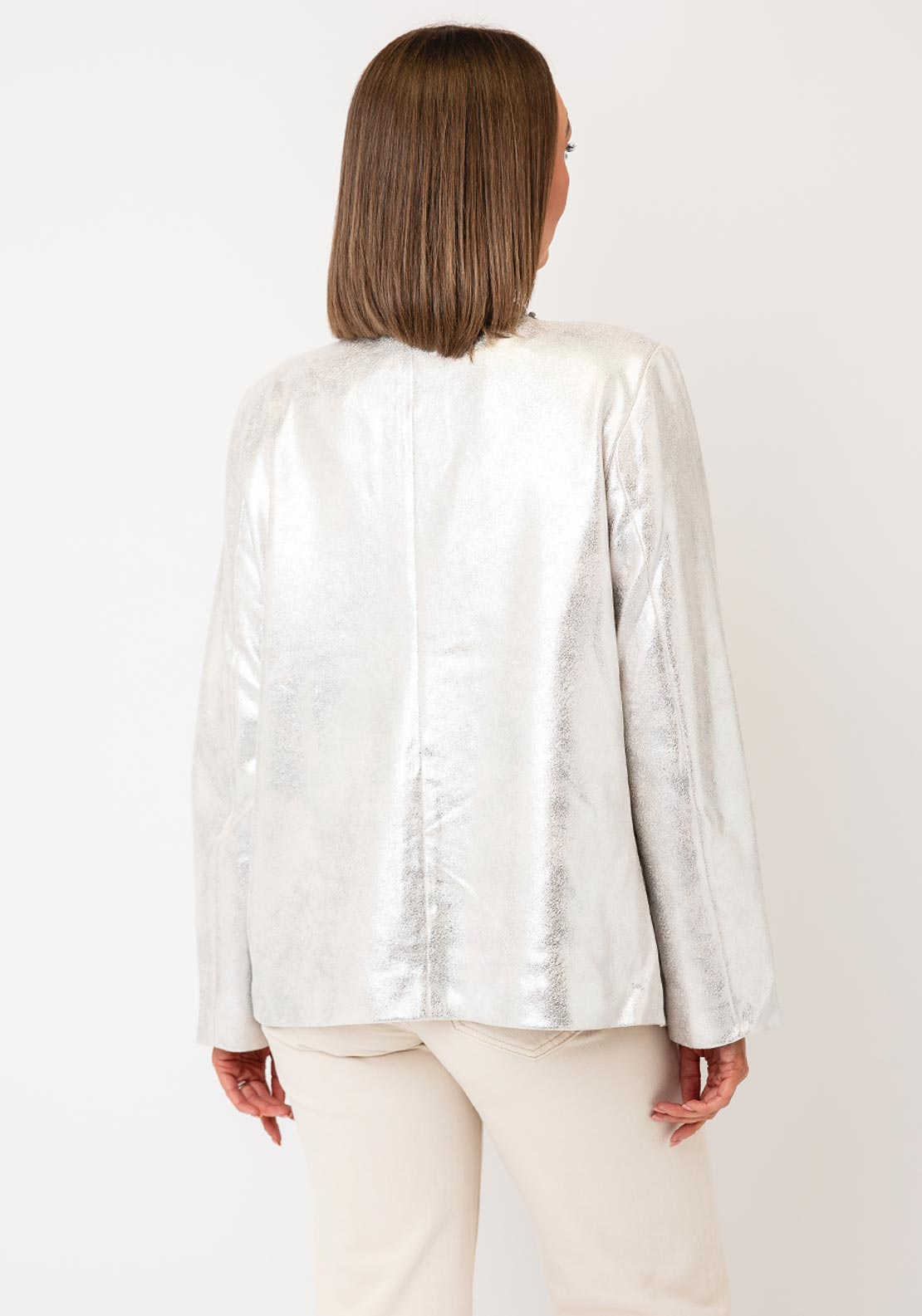 Serafina Metallic Sequin Trim Jacket, Silver