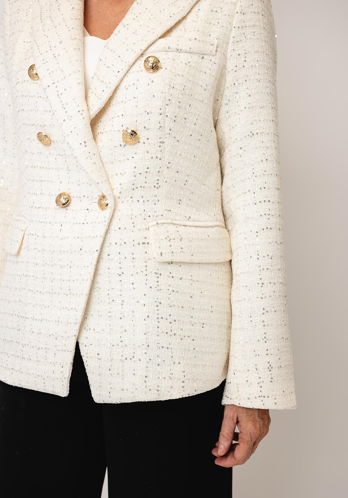 Serafina Collection Sequin Boucle Blazer, White