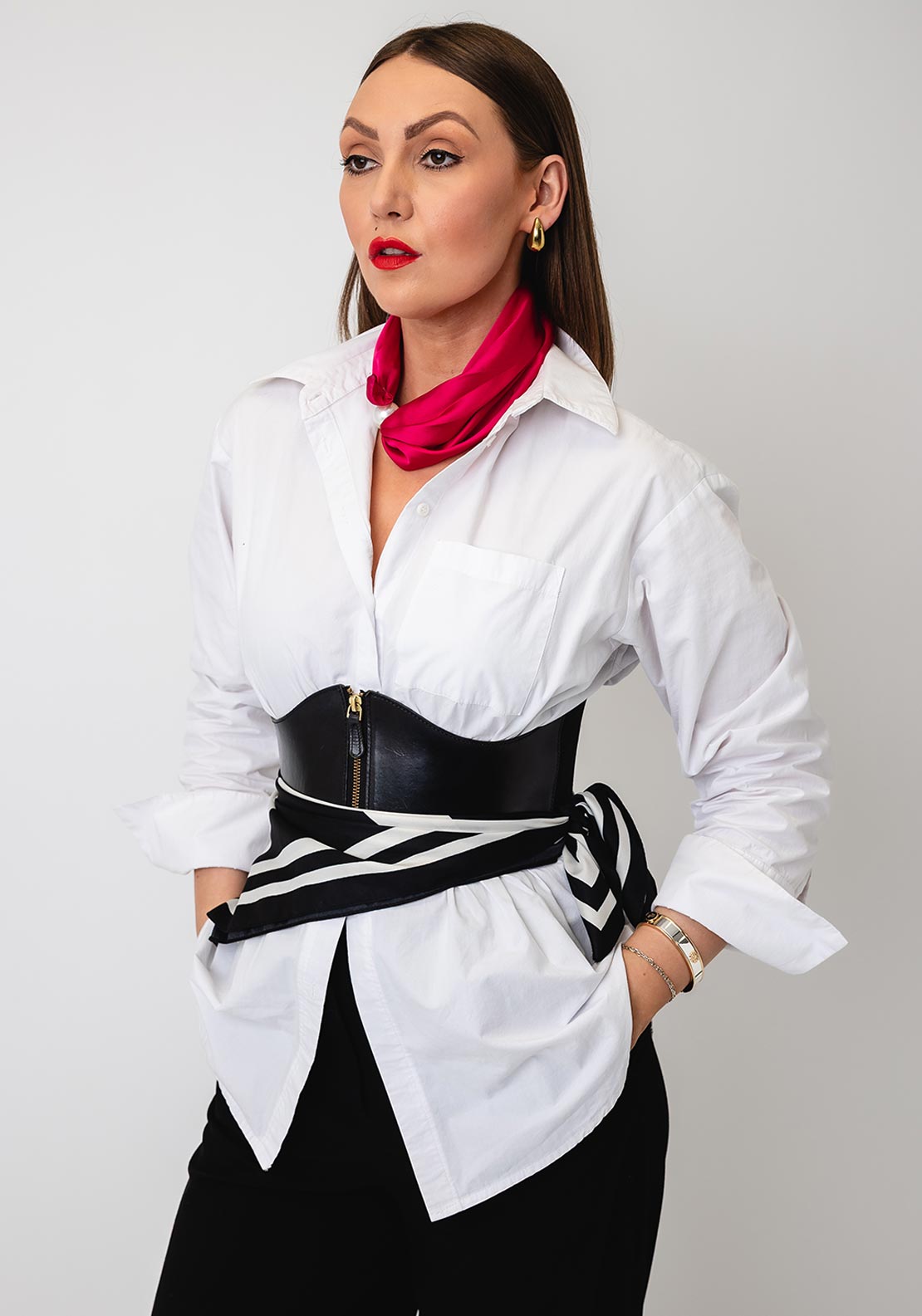 Serafina Collection Magnetic Pearl Neck Scarf, Fuschia Pink