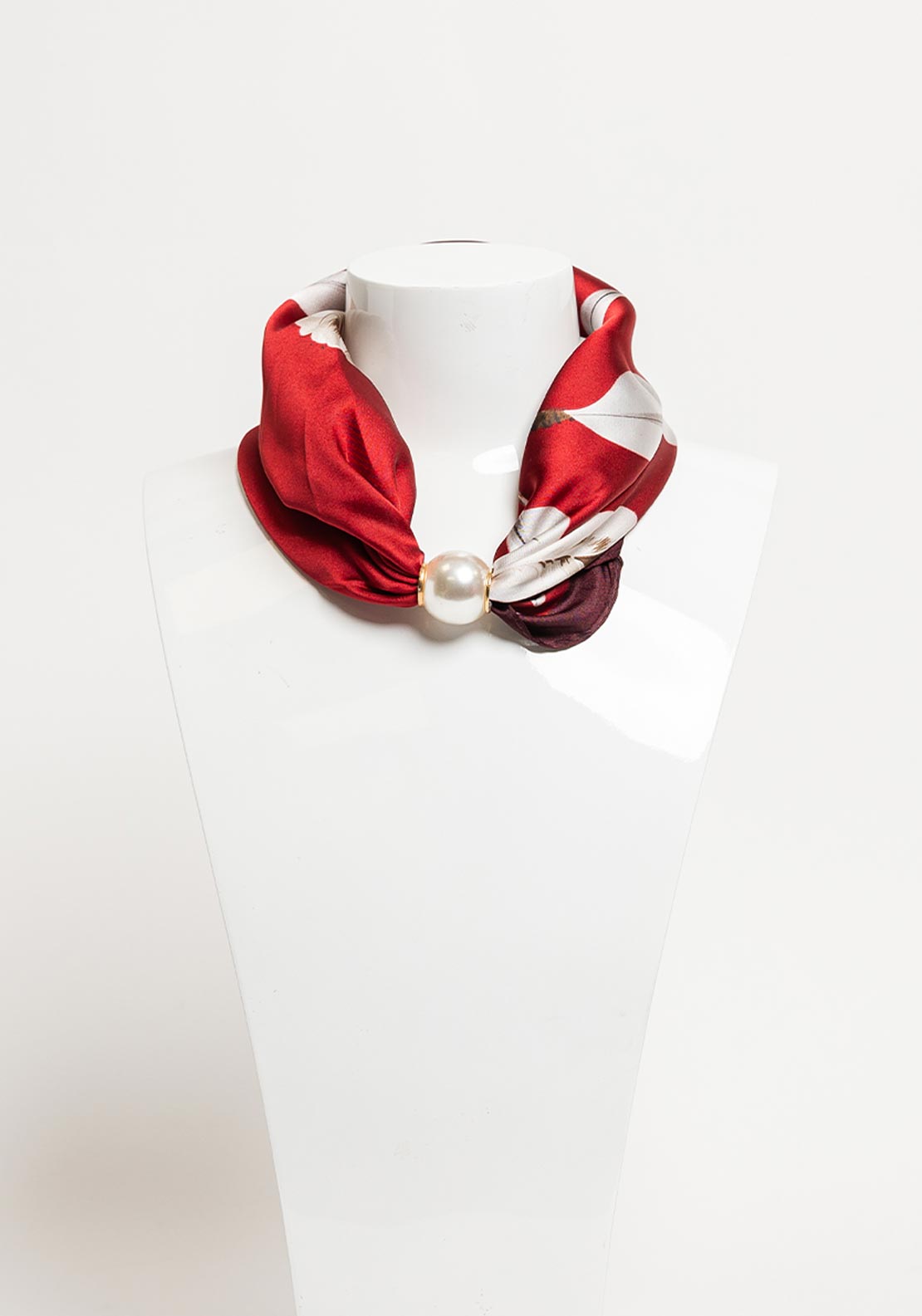 Serafina Collection Magnetic Pearl Floral Print Neck Scarf, Red