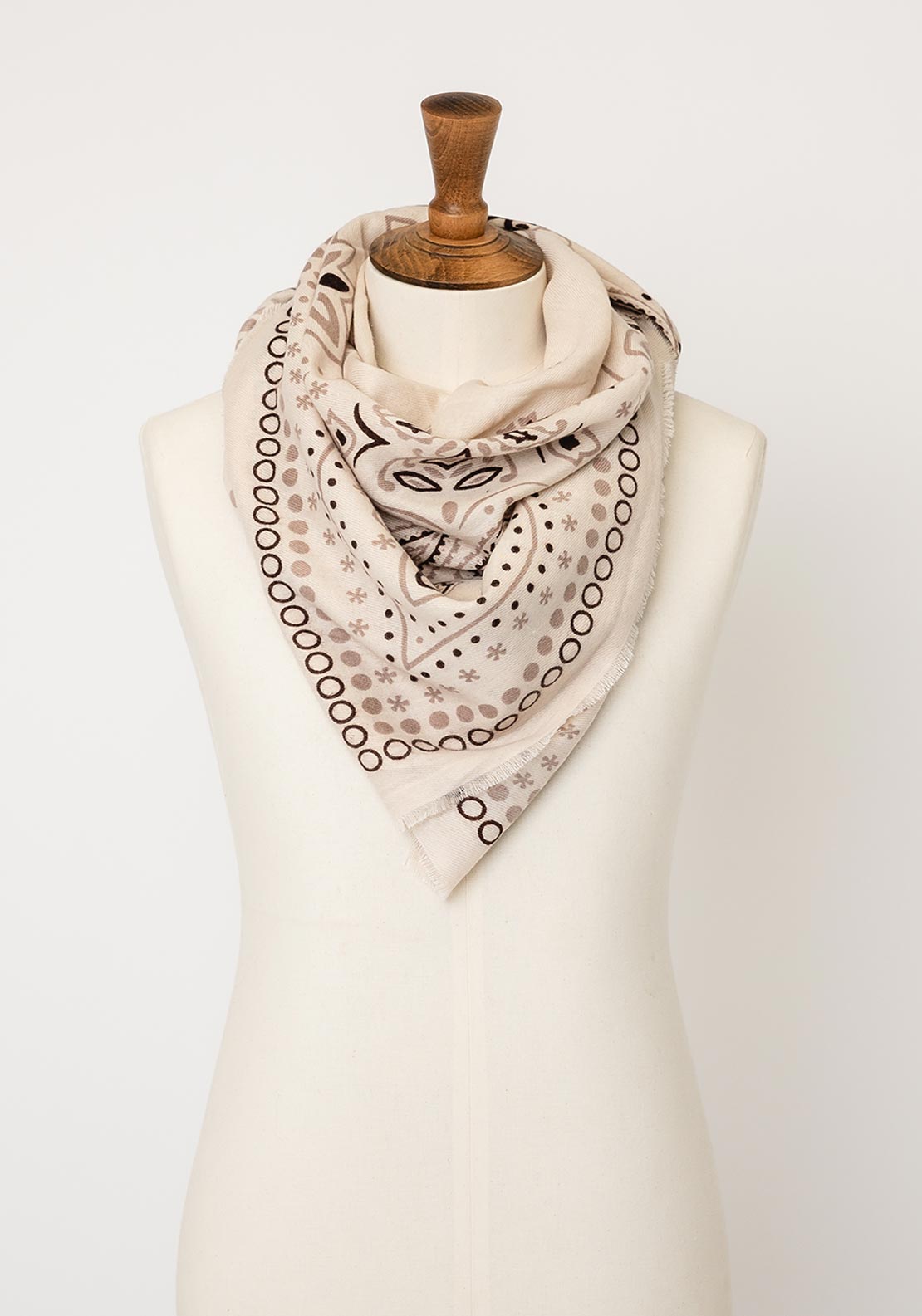 Serafina Collection Paisley Frayed Edge Scarf, Beige