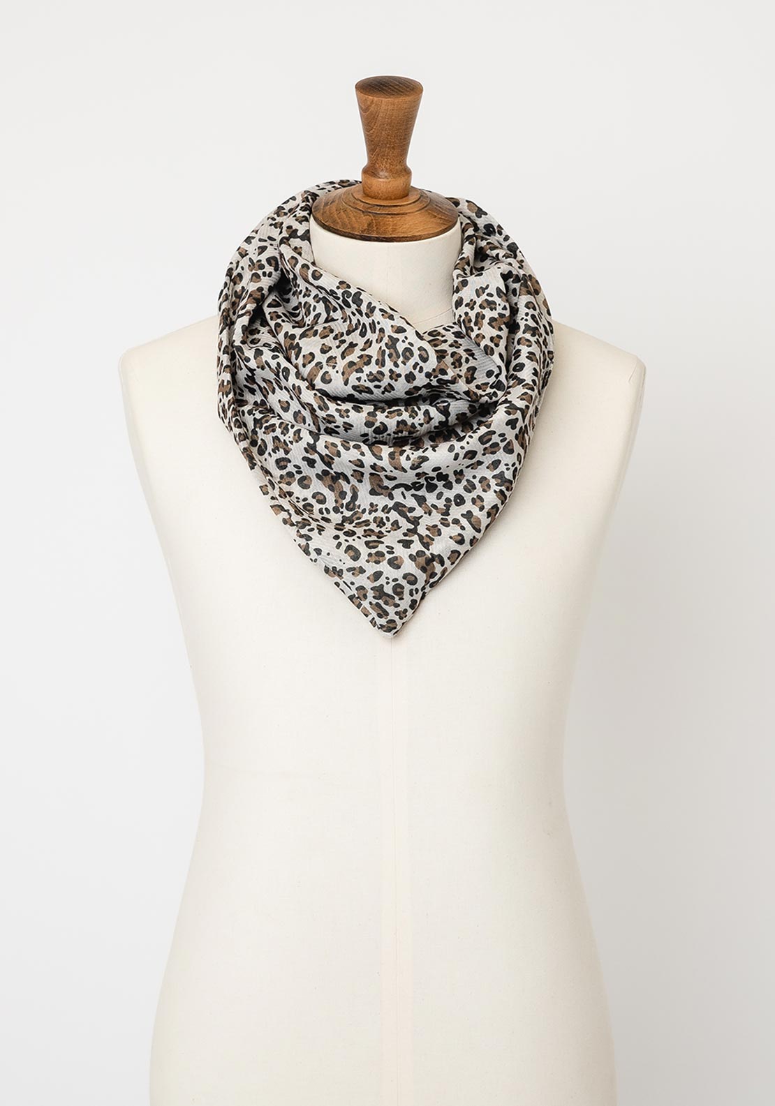 Serafina Collection Leopard Print Triangle Scarf, Beige Multi