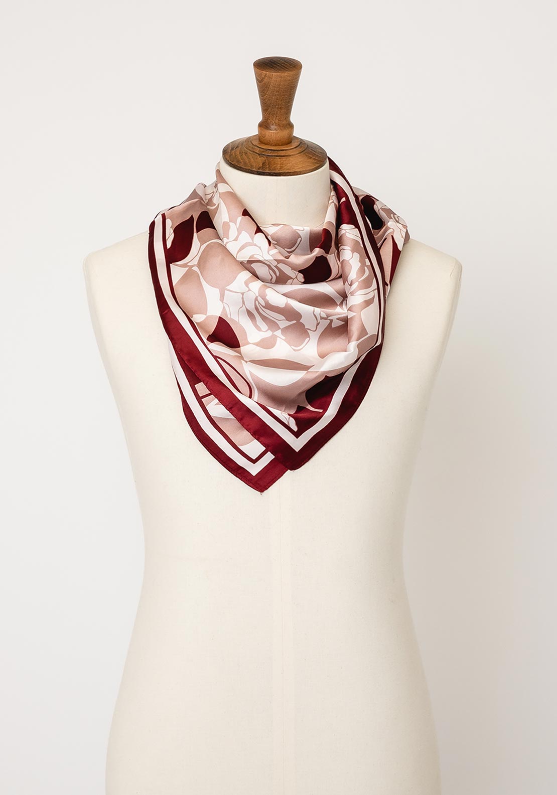 Serafina Geo Floral Print Neck Scarf, Wine & Pink