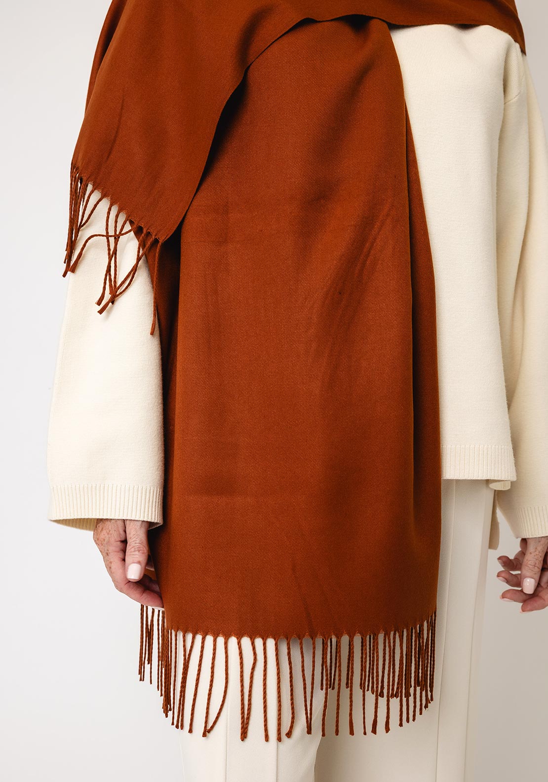 Serafina Collection Fringed Trim Cashmere-blend Pashmina, Orange