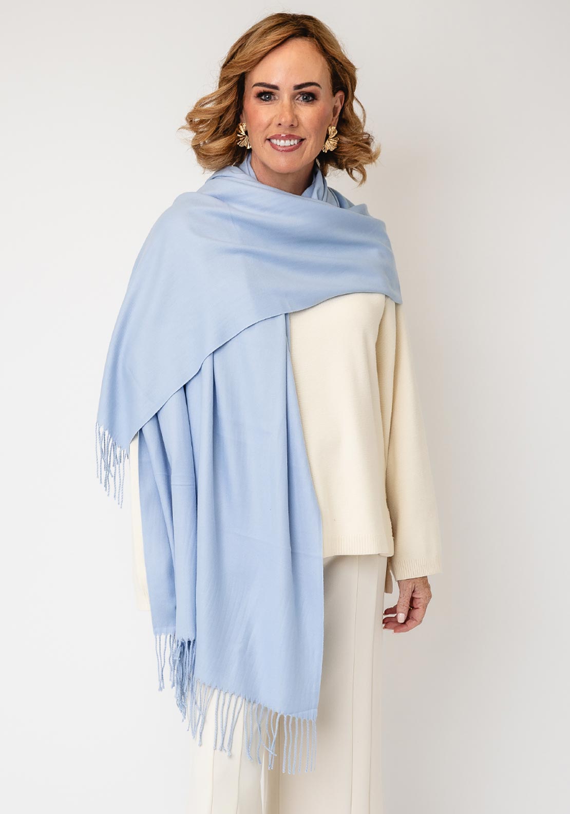 Serafina Collection Cashmere Fringed Trim Pashmina, Blue