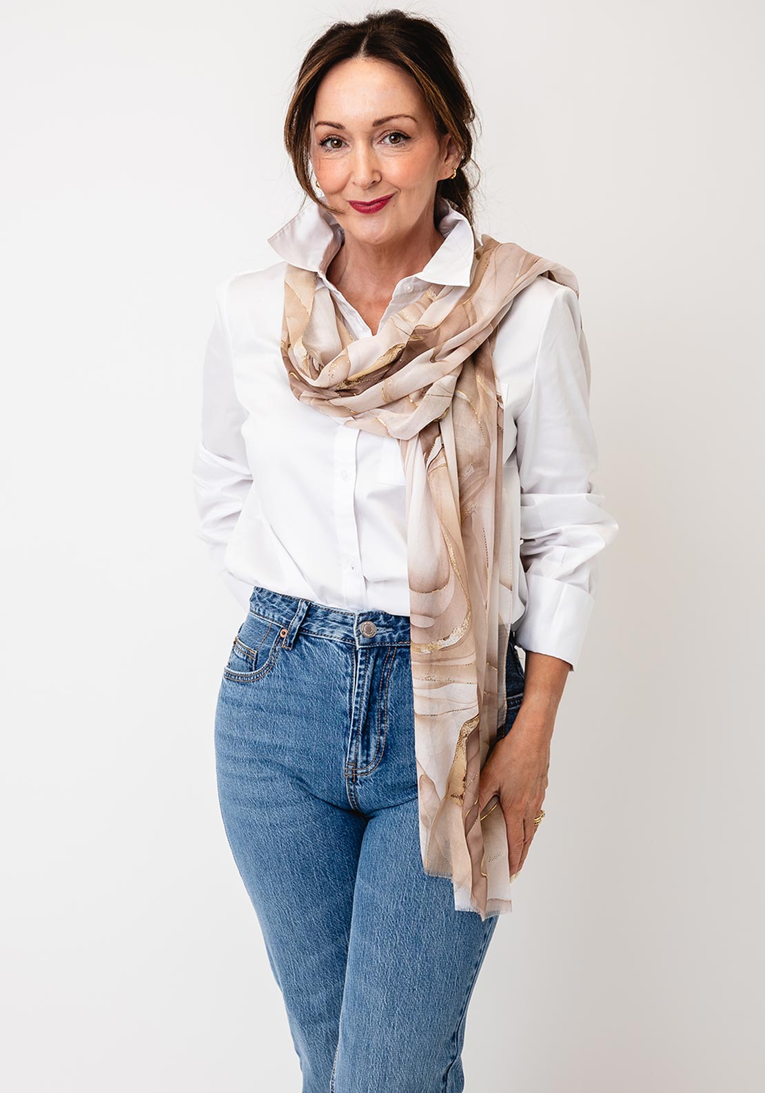 Serafina Collection Marble Print Scarf, Brown Multi